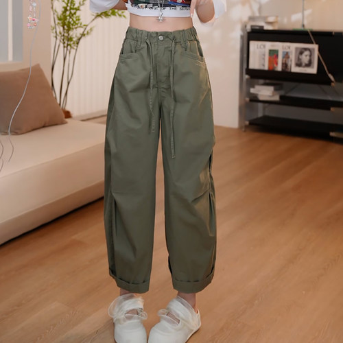 百搭军绿色伞兵弯刀工装休闲裤女