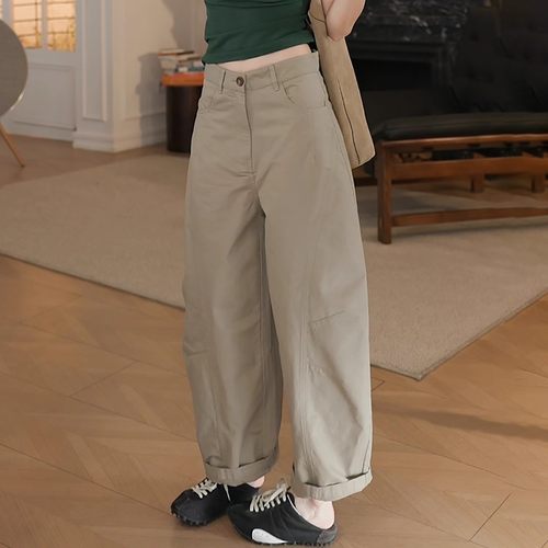 Ader卡其色复古水洗弯刀九分裤