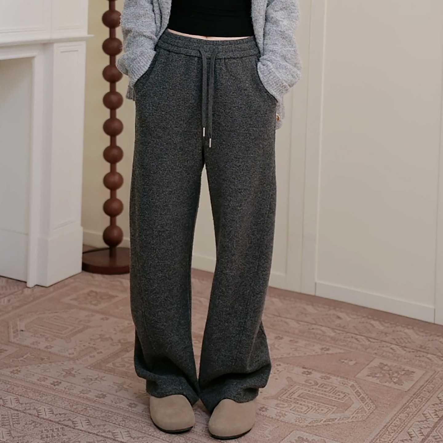 松紧腰抽绳加绒加厚磨毛休闲裤