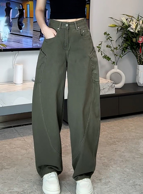 Ader军绿色美式复古弯刀工装裤女2025秋季新款时尚百搭显瘦休闲裤