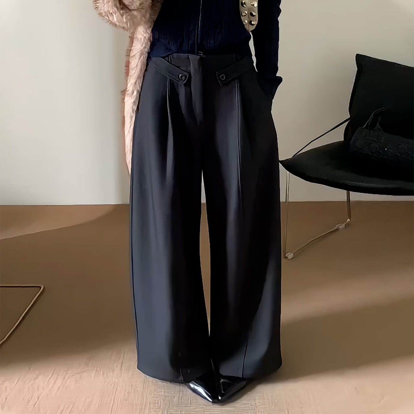 Ader简约高级感通勤阔腿拖地裤女2026秋季新款个性百搭显瘦休闲裤