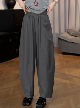 Ader灰色时尚简约休闲裤女2025年夏季薄款高腰宽松显瘦九分弯刀裤