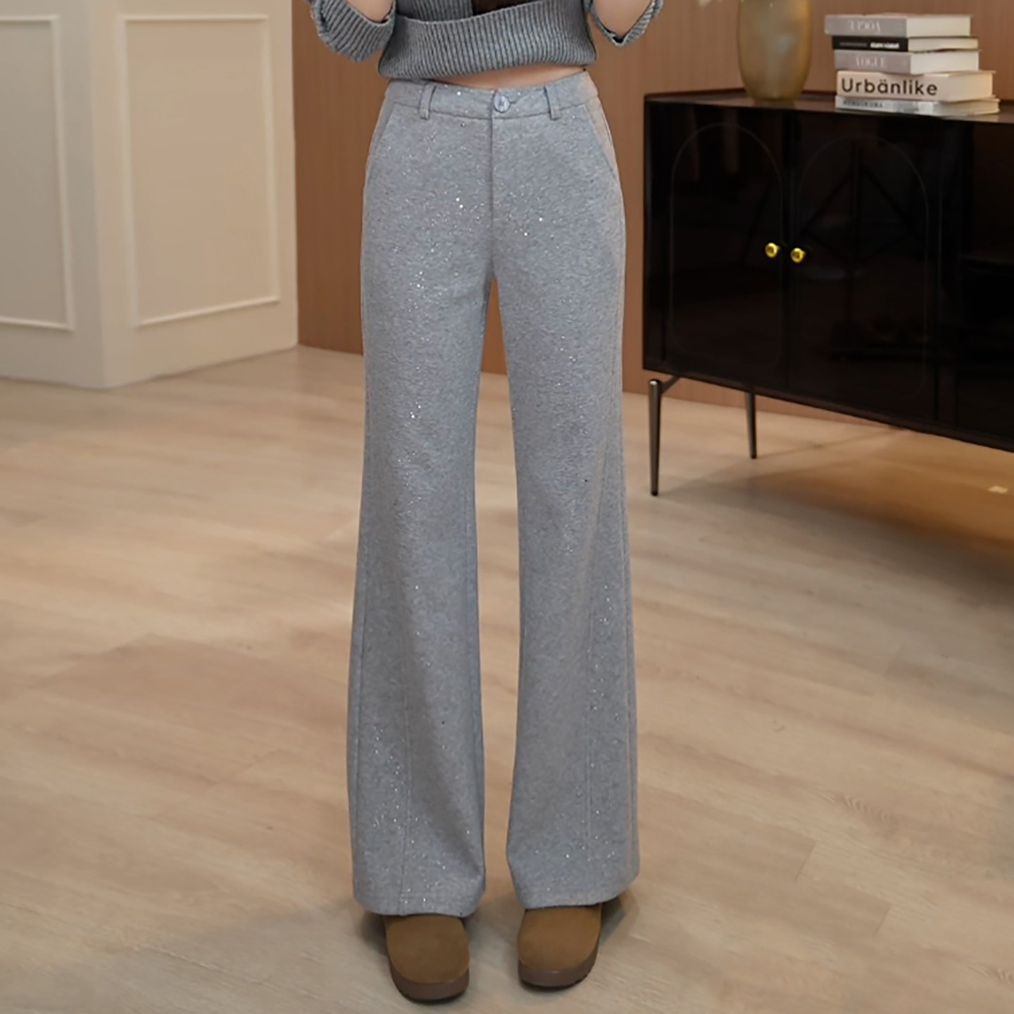 Ader气质显瘦高腰直筒微喇裤女2026春季新款细闪洋气百搭休闲裤子,女装/女士精品,大码裤装,淘宝优惠券,粉丝福利购,淘宝优惠卷