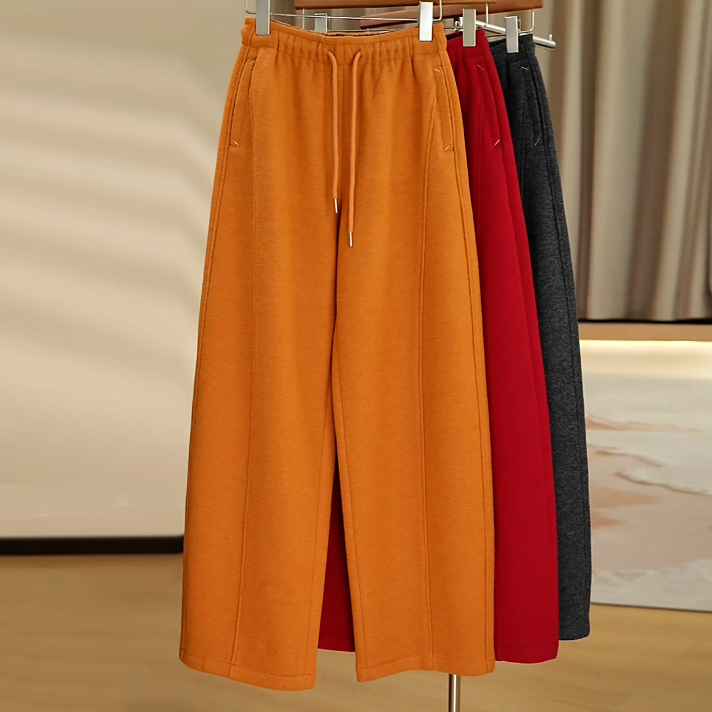 Ader松紧腰抽绳羊绒休闲裤女2025冬季新款加绒保暖抗皱百搭香蕉裤,女装/女士精品,大码裤装,淘宝优惠券,粉丝福利购,淘宝优惠卷