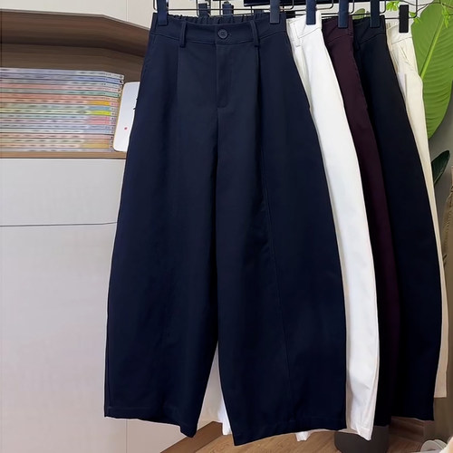 藏青色立体裁剪百搭九分镰刀裤