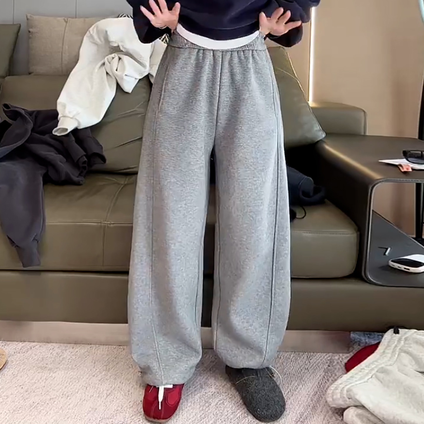 Ader卫裤女2026春季新款高腰宽松束脚两穿百搭显瘦运动休闲弯刀裤,女装/女士精品,大码裤装,淘宝优惠券,粉丝福利购,淘宝优惠卷