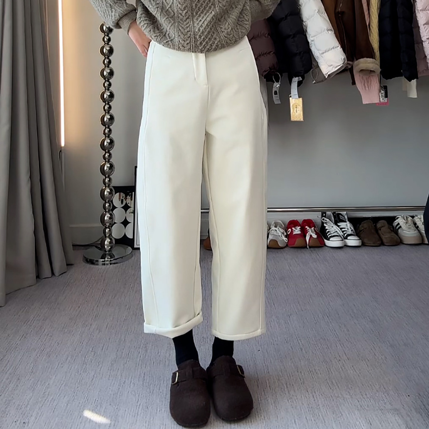 Ader窄版直筒九分休闲裤女2026春季新款高腰宽松纯色百搭显瘦裤子,女装/女士精品,大码裤装,淘宝优惠券,粉丝福利购,淘宝优惠卷