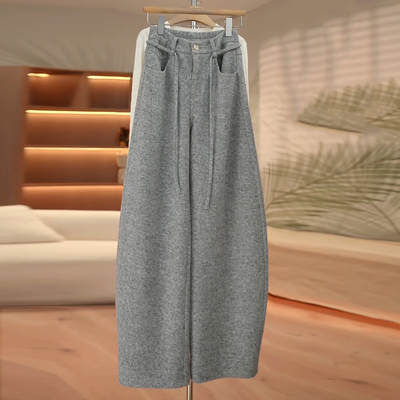 气质百搭加厚绵羊毛弯刀休闲裤女