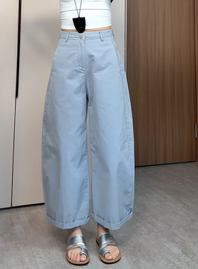 Ader蓝色九分弯刀裤女2025年夏季新款时尚简约百搭宽松减龄休闲裤