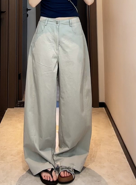 Ader浅灰色时尚潮流弯刀裤女2026春季新款百搭显瘦直筒宽松休闲裤