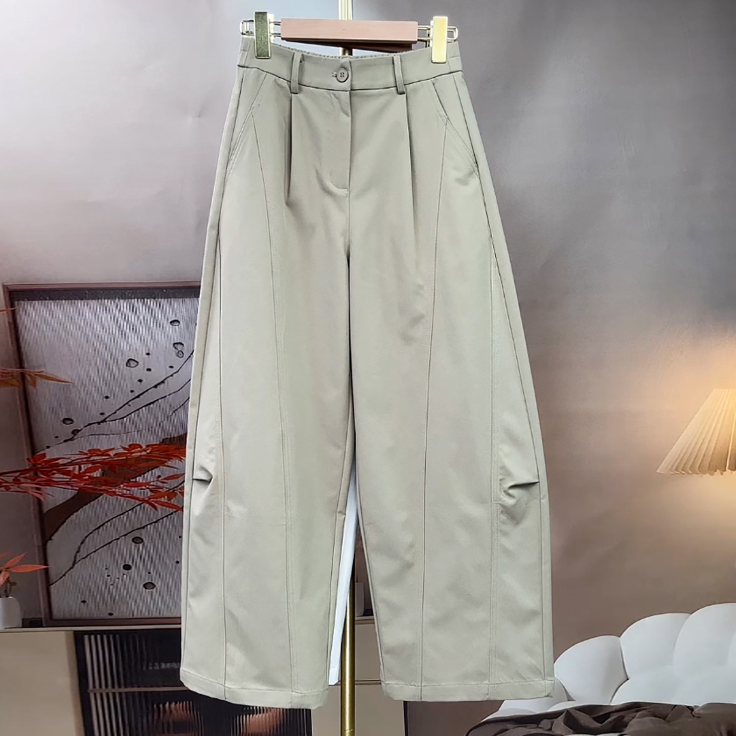 Ader休闲裤女2026早春新款高腰宽松捏褶阔腿简约百搭显瘦弯刀裤,女装/女士精品,大码裤装,淘宝优惠券,粉丝福利购,淘宝优惠卷