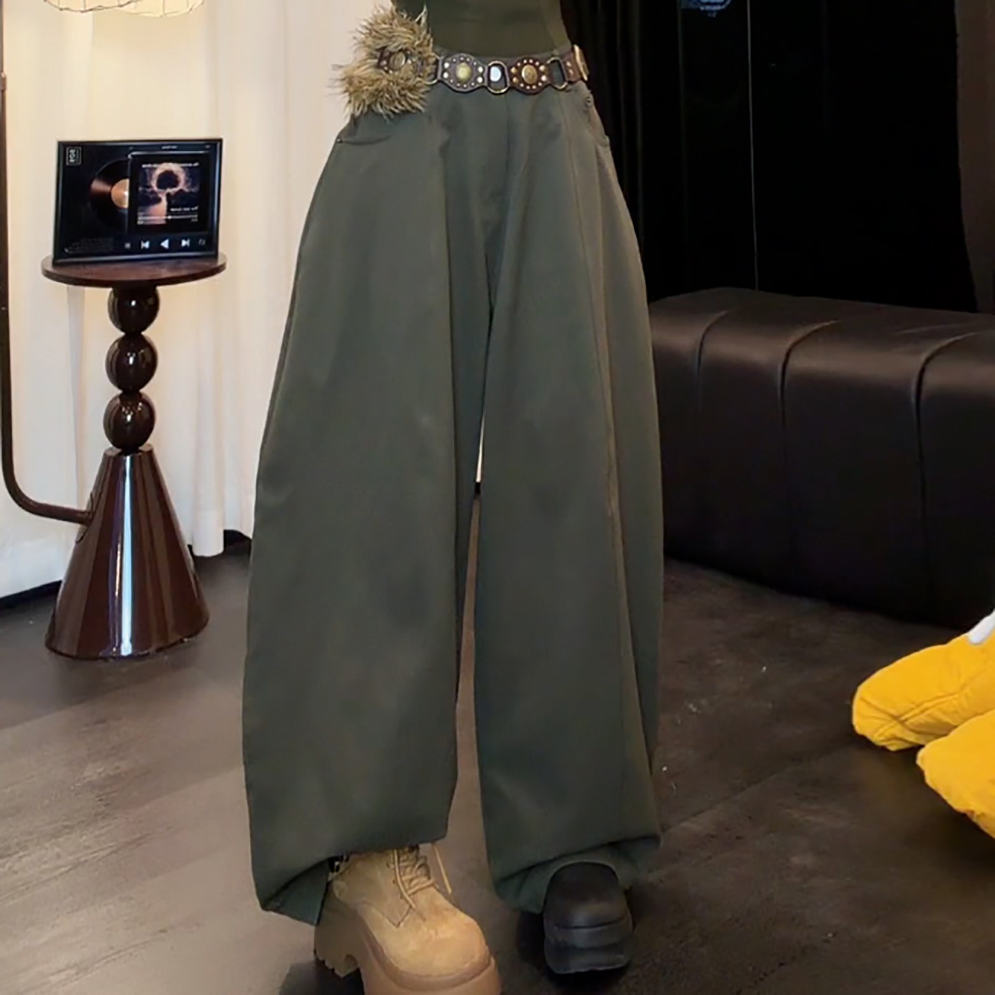 Ader慵懒风阔腿裤女2026春季新款时尚百搭高腰宽松垂感休闲弯刀裤,女装/女士精品,大码裤装,淘宝优惠券,粉丝福利购,淘宝优惠卷