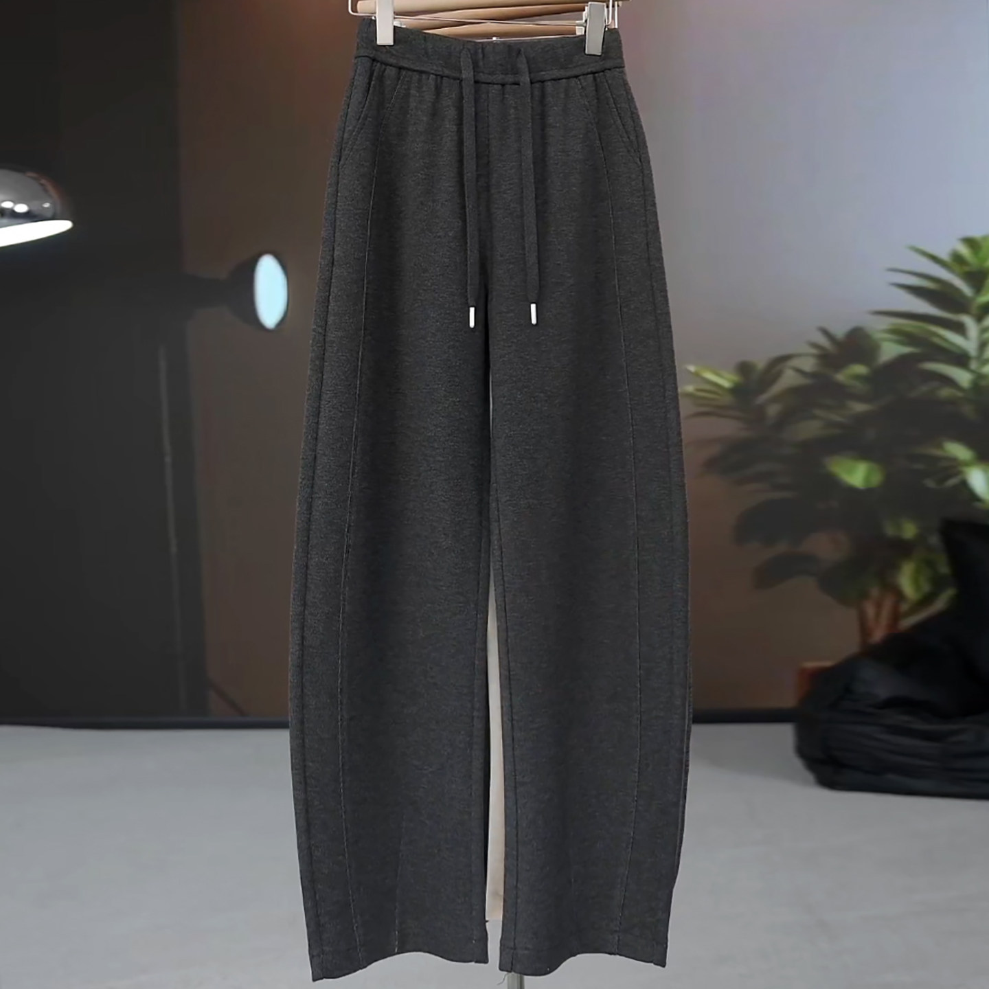 百搭高腰显瘦加绒加厚弯刀休闲裤