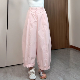 Ader粉色九分气球裤女2026年春季新款时尚百搭宽松减龄阔腿休闲裤