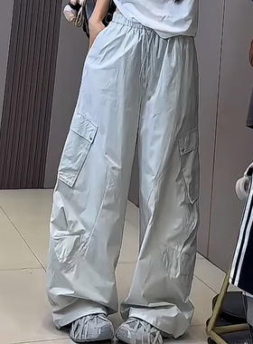Ader时尚浅灰色工装休闲裤女2026夏季新款舒适垂感遮肉百搭阔腿裤