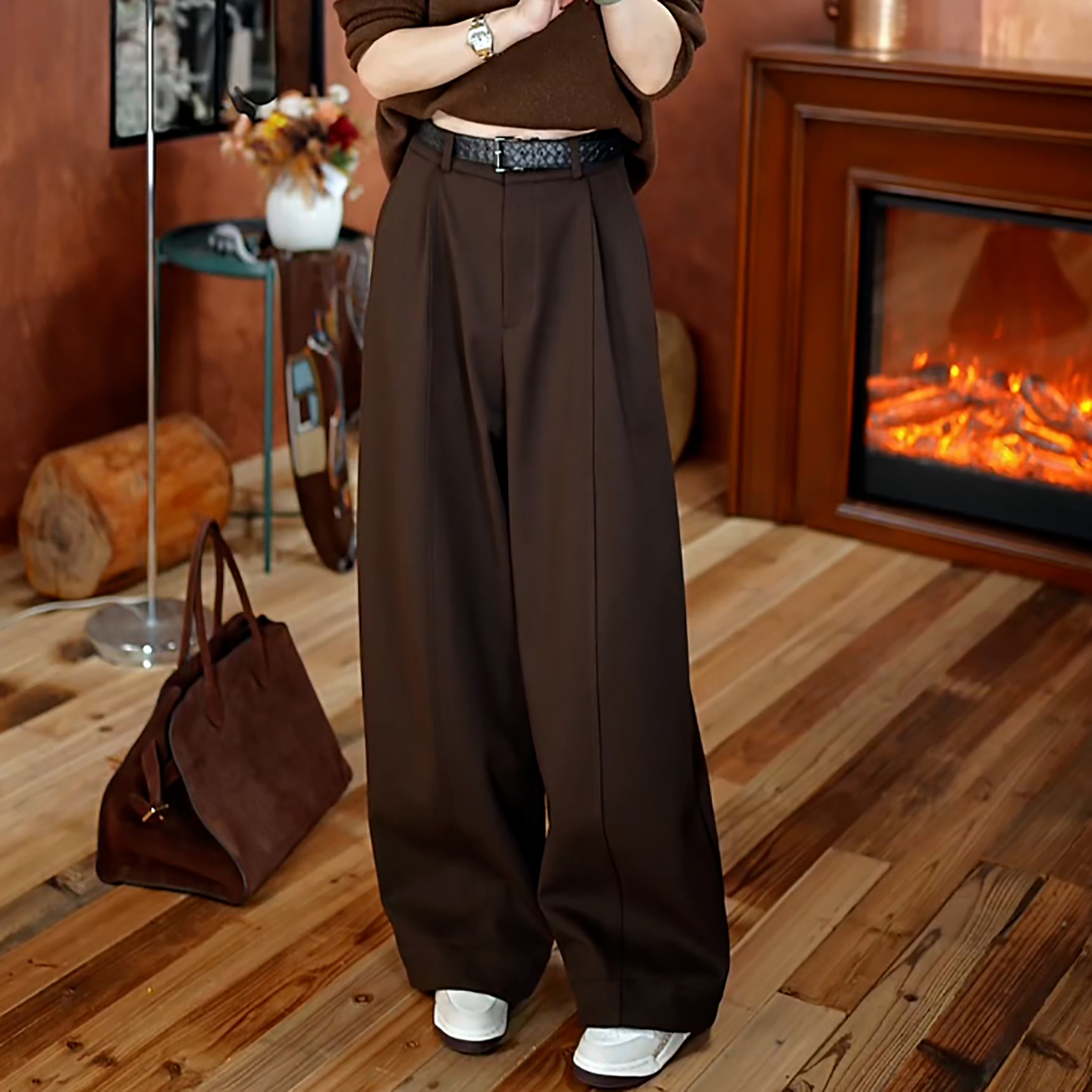 韩版气质百搭显瘦加绒加厚阔腿裤