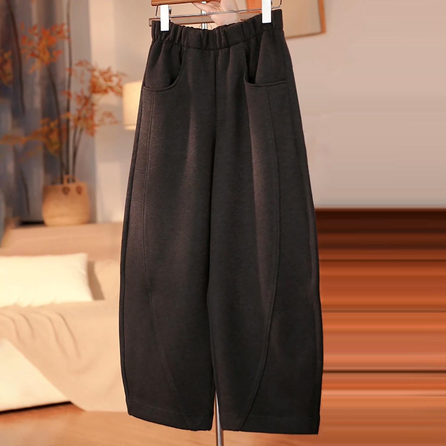 松紧腰加厚九分羊毛百搭弯刀裤女