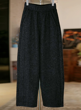 Ader黑灰色绵羊毛阔腿弯刀裤2025冬季新款百搭显瘦抗皱保暖休闲裤