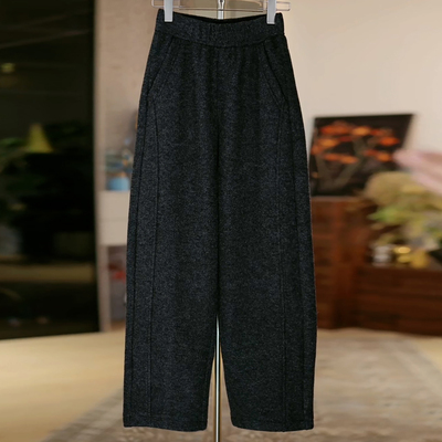 黑灰色绵羊毛百搭显瘦阔腿弯刀裤