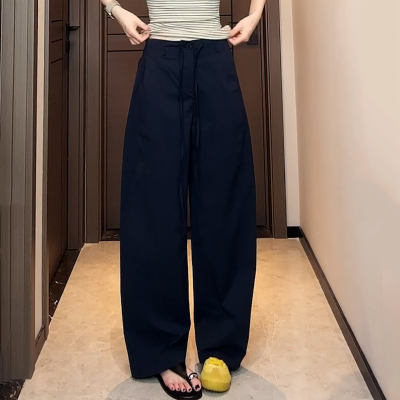 时尚百搭宽松显瘦藏蓝色休闲裤女