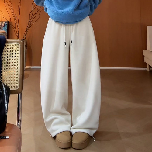 时尚慵懒舒适加绒阔腿休闲弯刀裤