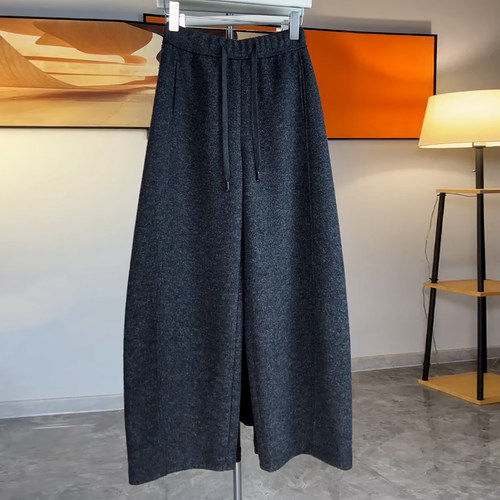 松紧腰抽绳绵羊毛抗皱保暖休闲裤