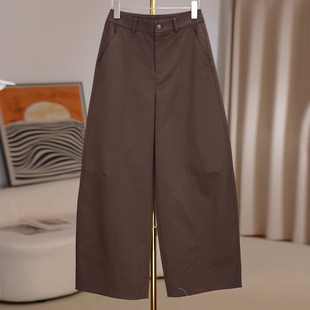 Ader咖色九分休闲裤女2026早春新款时尚气质百搭高腰宽松弯刀裤