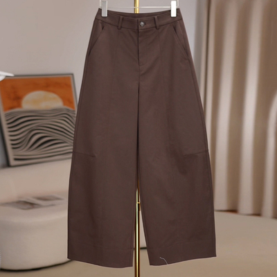 咖色时尚气质百搭九分休闲弯刀裤
