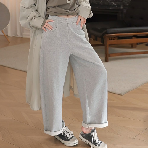 简约百搭显瘦高腰宽松阔腿休闲裤