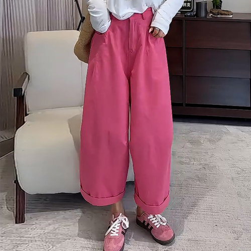 慵懒松弛感宽松遮肉九分阔腿裤子