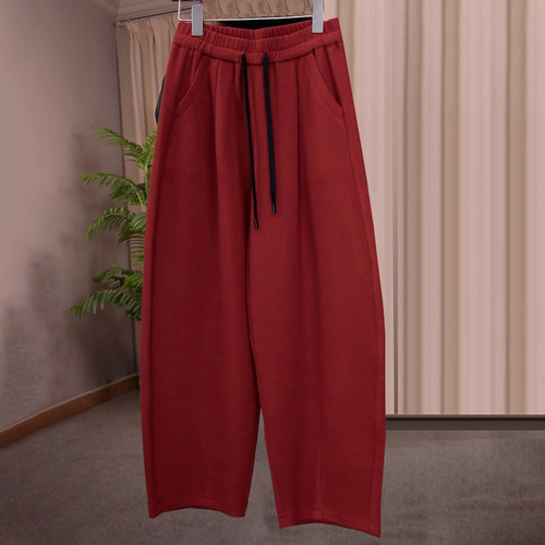 时尚简约宽松阔腿弯刀休闲卫裤女