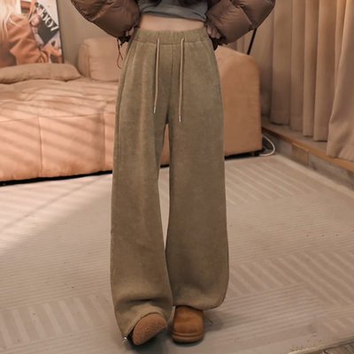 韩系慵懒风摩卡棕加绒加厚休闲裤