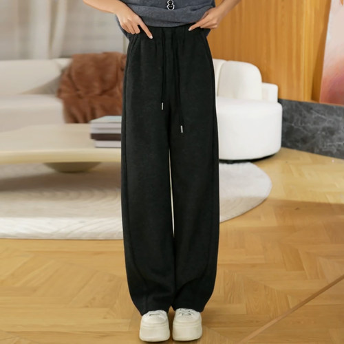 松紧腰抽绳加厚保暖直筒弯刀裤