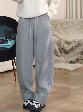 Ader灰色松紧腰抽绳香蕉卫裤女2025年春季新款宽松遮胯减龄休闲裤