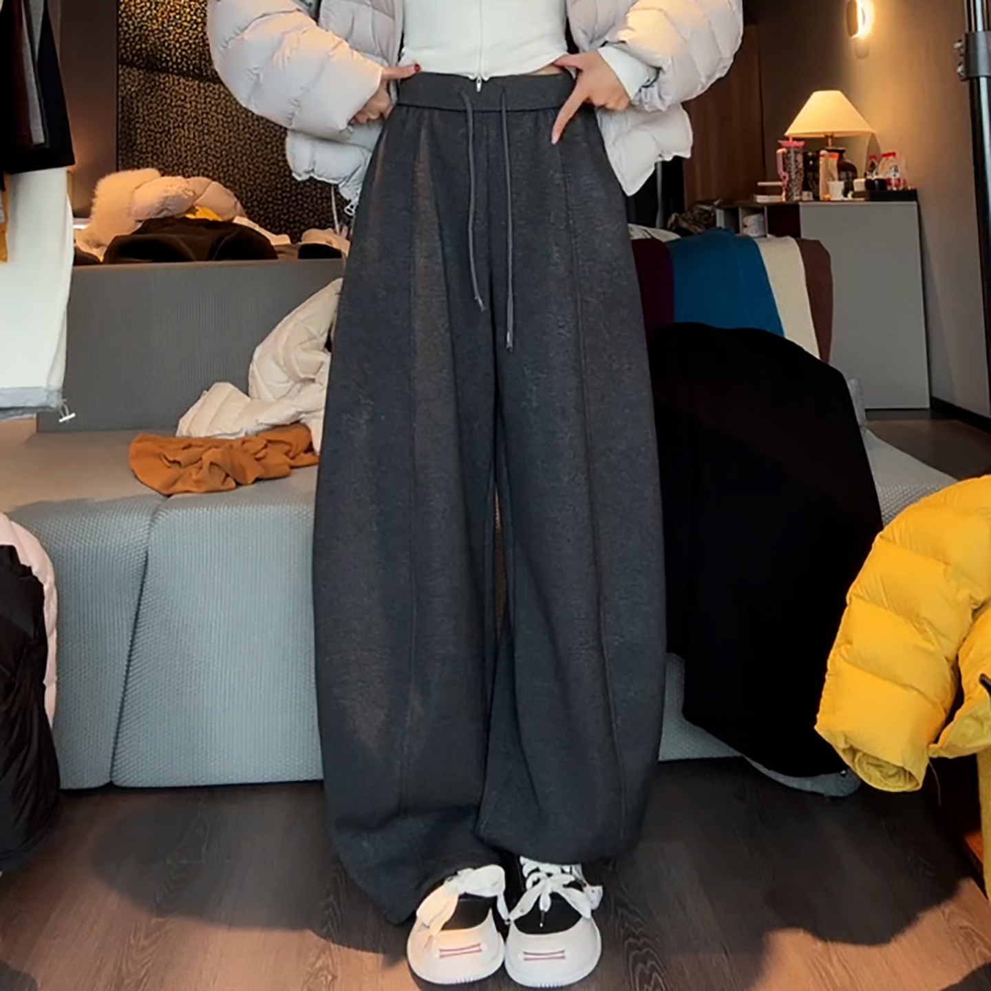 Ader运动阔腿弯刀卫裤女2026春季新款高腰宽松遮胯显瘦百搭休闲裤,女装/女士精品,大码裤装,淘宝优惠券,粉丝福利购,淘宝优惠卷