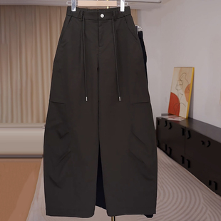 Ader高腰抽绳工装裤女2026春季新款时尚酷飒百搭宽松阔腿休闲裤子