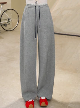 Ader灰色运动香蕉卫裤女2025秋季新款时尚百搭松紧腰抽绳休闲长裤