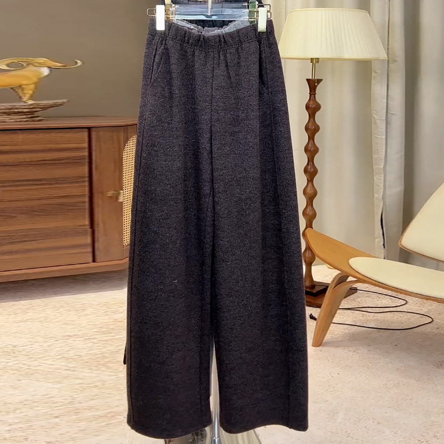 松紧腰遮胯显瘦加厚羊毛休闲裤