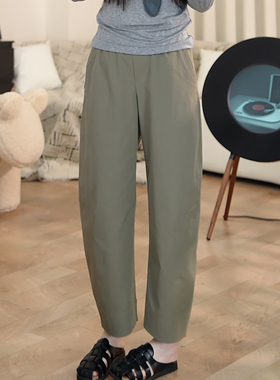 Ader军绿色九分弯刀休闲裤女2025春夏新款高腰宽松遮胯阔腿休闲裤