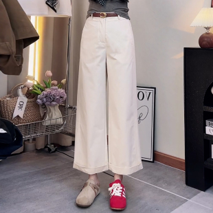 气质百搭显瘦九分裤 女2026春夏新款 直筒卷边休闲裤 Ader高腰窄版