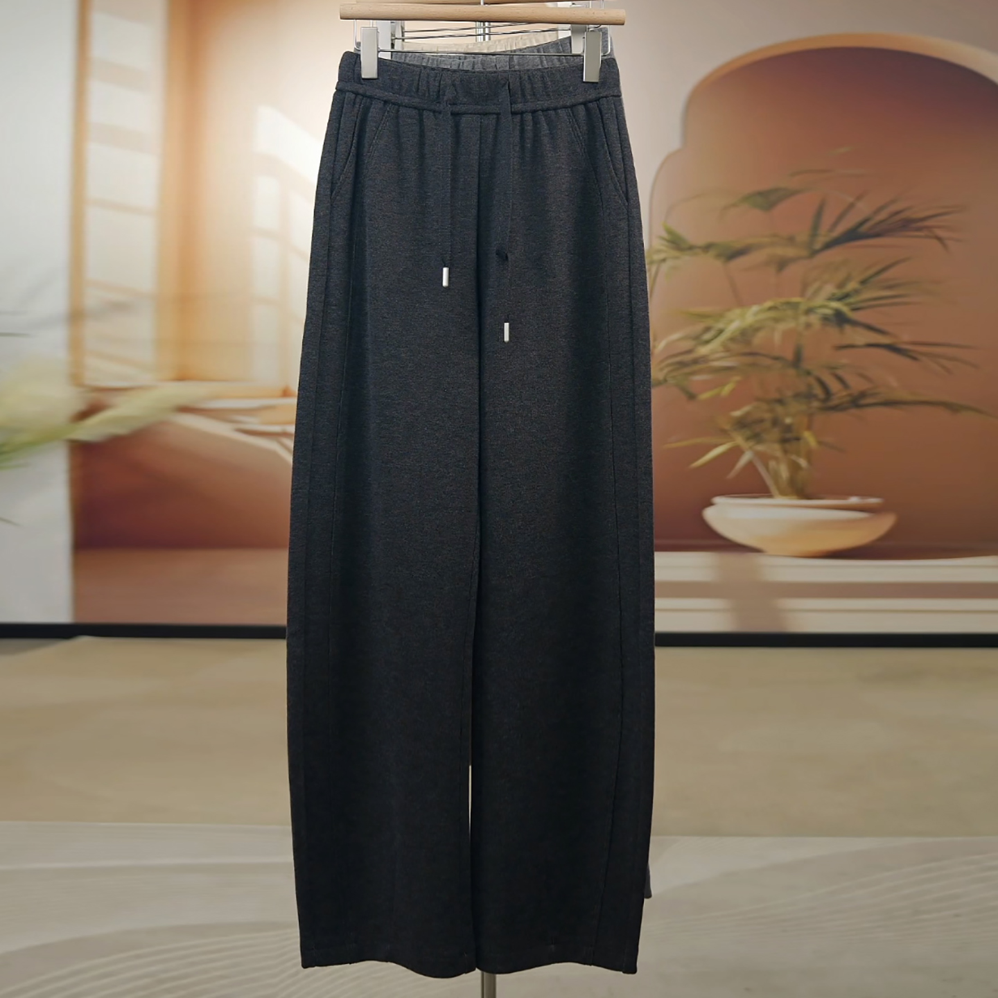 时尚高腰宽松加厚羊绒弯刀休闲裤