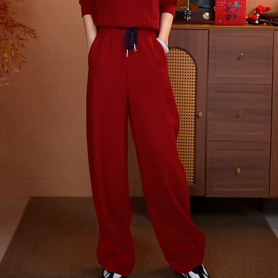 紧腰抽绳阔腿垂感抗皱毛呢休闲裤
