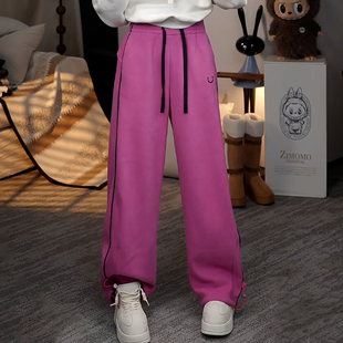 Ader加绒卫裤女2025冬季新款松紧腰抽绳宽松阔腿保暖百搭休闲裤