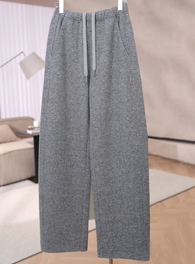 Ader松紧腰抽绳羊毛休闲裤女2026春季新款高腰宽松百搭显瘦弯刀裤