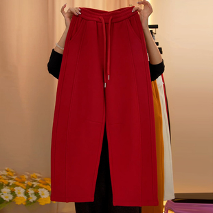 Ader休闲卫裤女2026春季新款松紧腰抽绳宽松阔腿简约垂感弯刀裤