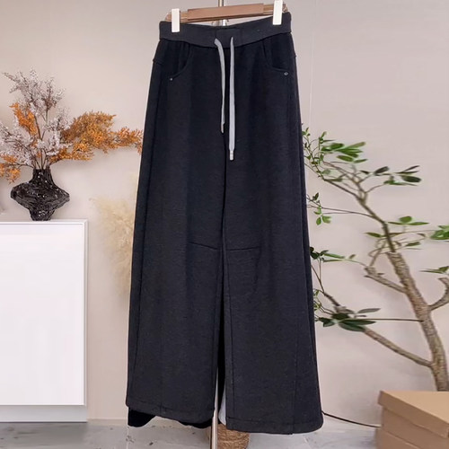 冬季加绒加厚保暖显瘦阔腿弯刀裤