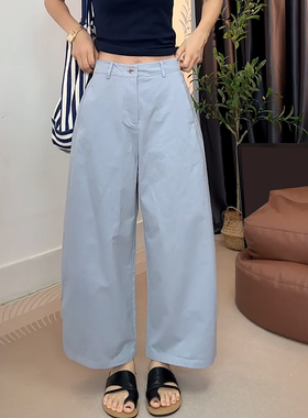 Ader蓝色高腰宽松弯刀裤女2025年夏季新款时尚百搭宽松九分休闲裤
