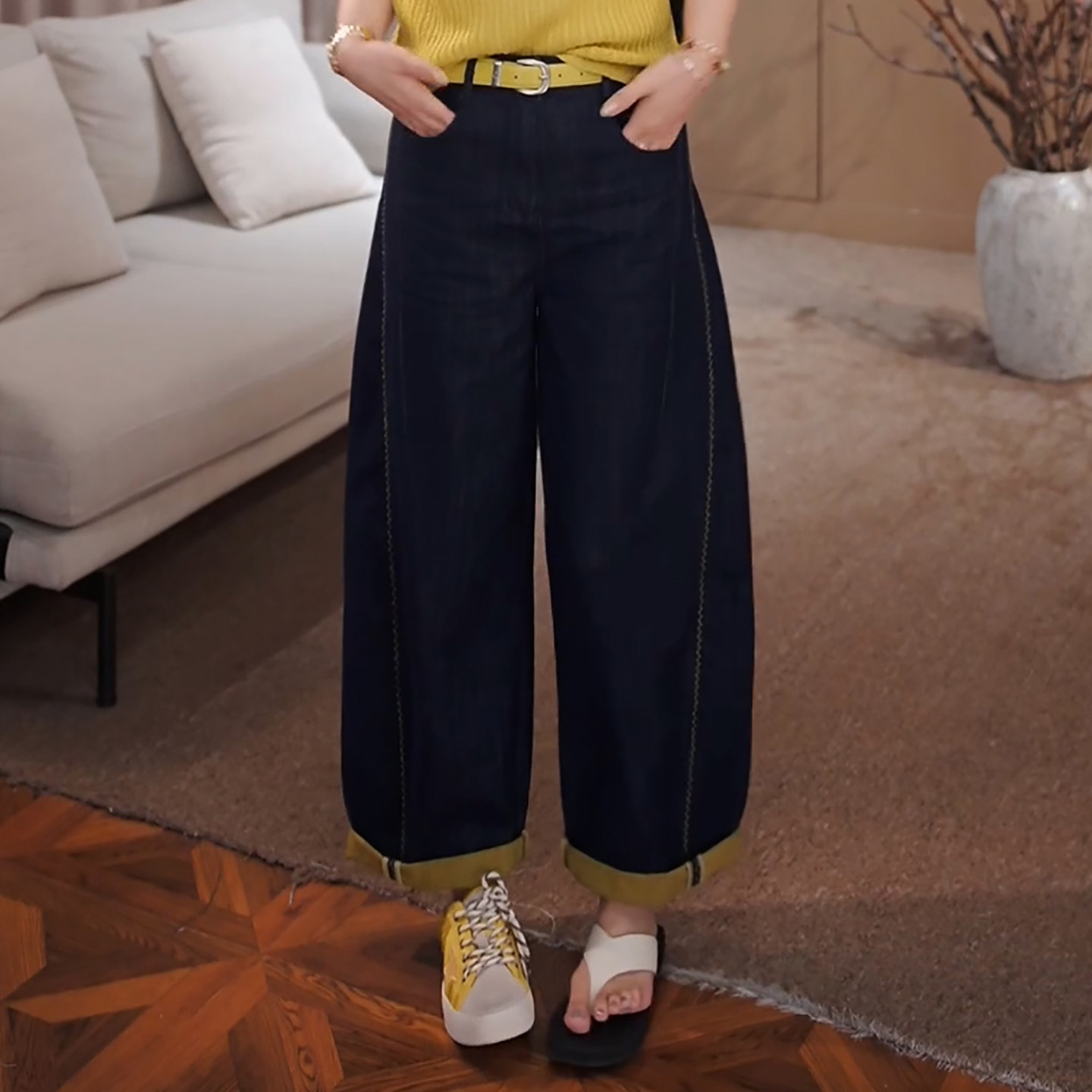 Ader九分牛仔裤女2026夏季新款松弛随性垂感显瘦个性宽松阔腿裤子