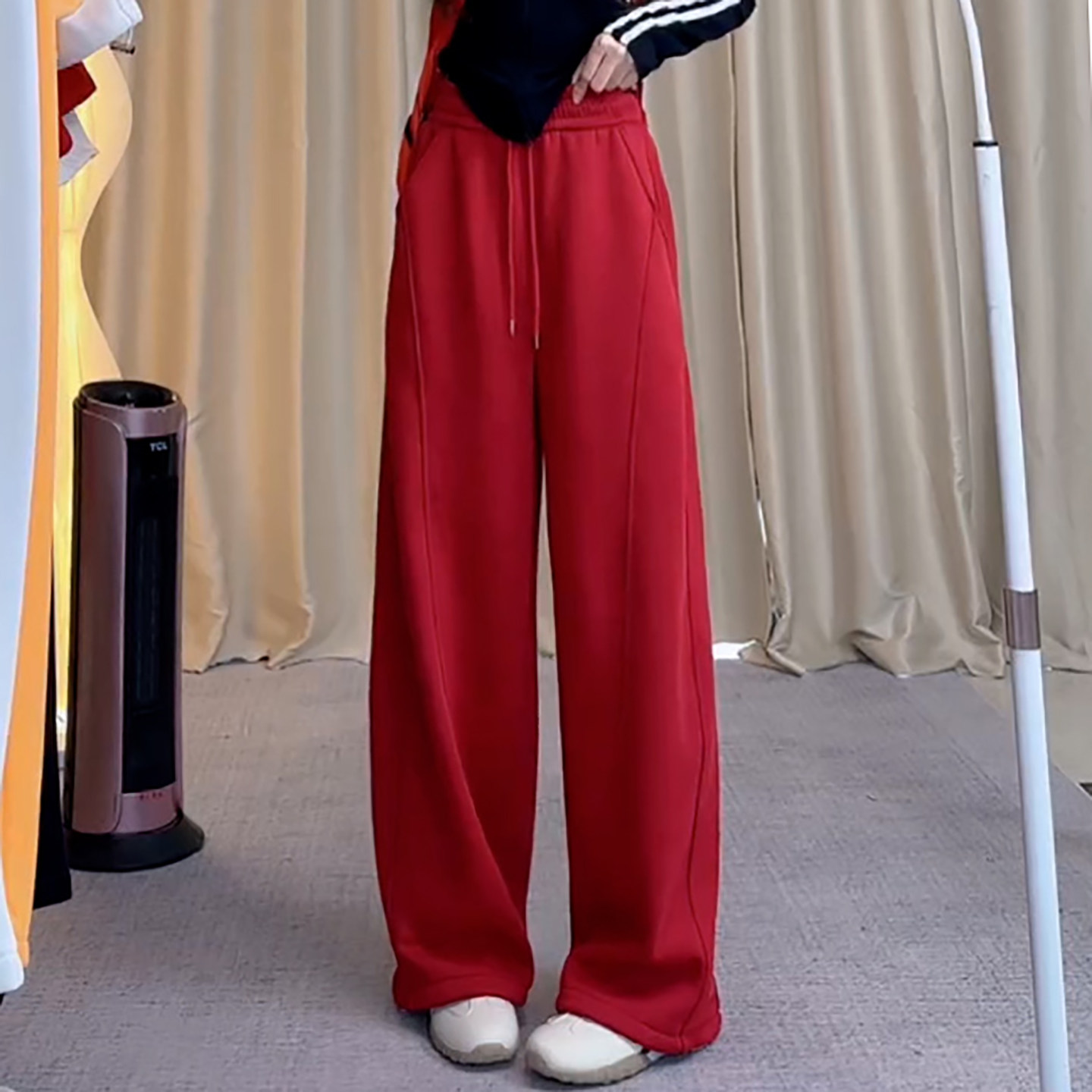 Ader正红色阔腿休闲裤女2026春季新款时尚慵懒风宽松垂感运动卫裤,女装/女士精品,大码裤装,淘宝优惠券,粉丝福利购,淘宝优惠卷