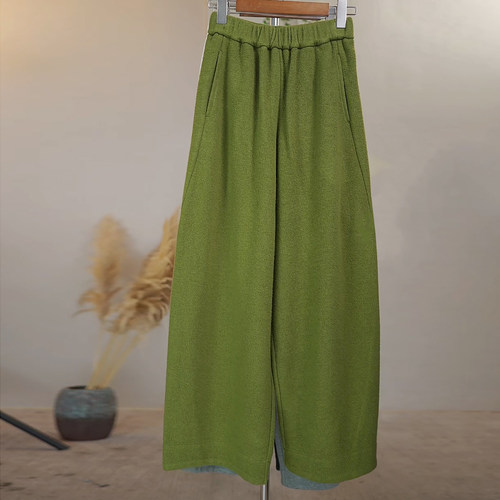 混纺绵羊毛阔腿垂感直筒休闲裤